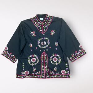 Caro of Honolulu‎ Vintage Mandarin Collar Loop Button Embroidered Tunic Size 12